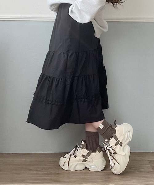 Nana（ナナ）の「ティアードロングスカート（スカート・レディース・ブラック/ホワイト・FREE）」の6枚目の写真
