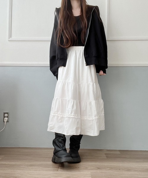 Nana（ナナ）の「ティアードロングスカート（スカート・レディース・ブラック/ホワイト・FREE）」の9枚目の写真