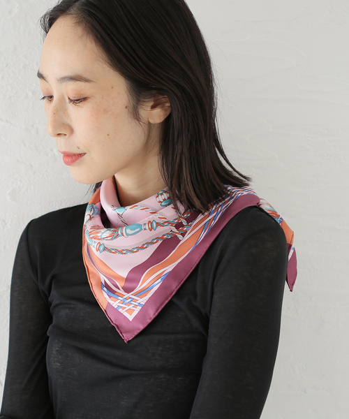 セール】manipuri/マニプリ シルクスカーフ 65*65 タッセル（バンダナ