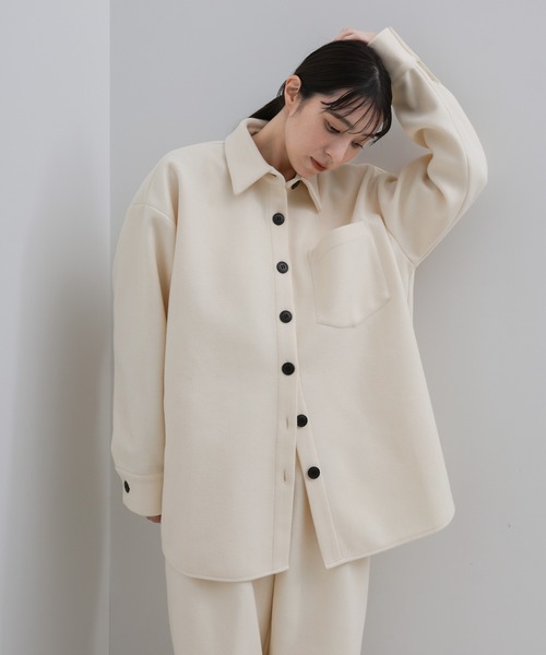 select MOCA(セレクトモカ)の「【新色・新サイズ追加】フェイクウールシャツジャケット(カバーオール・レディース・ブラック/ブラウン系その他/グレー/チャコールグレー/アイボリー/ナチュラル・FREE/SMALL)」の2枚目の写真