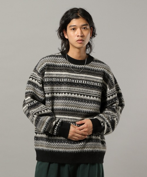 RAGEBLUE(レイジブルー)の「【CLASSICAL LINE】WOOL BLEND FAIR ISLE CREW NECK KNIT/ ウール混/フェアアイル柄ニットクルー(ニット/セーター・メンズ・グレー系その他/ブルー系その他・LARGE/MEDIUM)」の1枚目の写真