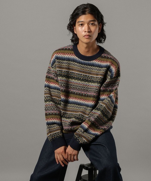 RAGEBLUE(レイジブルー)の「【CLASSICAL LINE】WOOL BLEND FAIR ISLE CREW NECK KNIT/ ウール混/フェアアイル柄ニットクルー(ニット/セーター・メンズ・グレー系その他/ブルー系その他・LARGE/MEDIUM)」の2枚目の写真