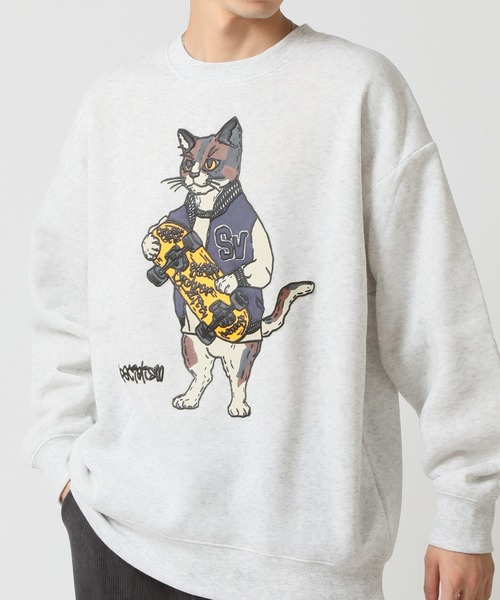 ARCADE（アーケード）の「暖かい裏起毛 猫 キャッツ スウェットトレーナー / ハードロックバンド スケーター ゆるかわ BEAUMERE（スウェット・メンズ・ブラック系1/ブラック系3/グレー系1/ホワイト系1/ホワイト系2/グレー系2/ホワイト系3/ブラック系2/ブラウン系3・M/L/LL）」の2枚目の写真