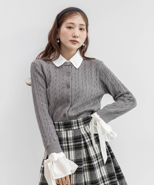 RANDA（ランダ）の「2WAY シャツドッキングレイヤードニット（カーディガン/ボレロ・レディース・キャメル/ネイビー/グレー・FREE）」の3枚目の写真