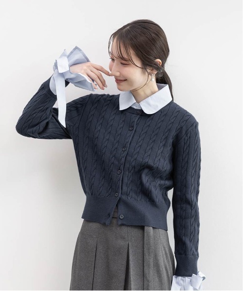 RANDA（ランダ）の「2WAY シャツドッキングレイヤードニット（カーディガン/ボレロ・レディース・キャメル/ネイビー/グレー・FREE）」の5枚目の写真