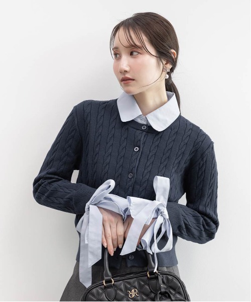 RANDA（ランダ）の「2WAY シャツドッキングレイヤードニット（カーディガン/ボレロ・レディース・キャメル/ネイビー/グレー・FREE）」の6枚目の写真
