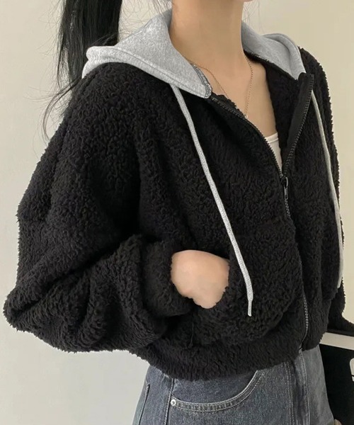 Miniministore(ミニミニストア)の「暖かいボアパーカー ジップアップブルゾン(パーカー・レディース・ブラック/アイボリー・FREE)」の14枚目の写真