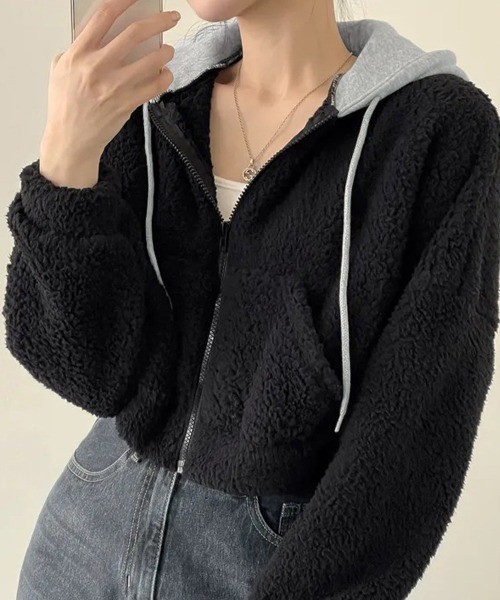 Miniministore(ミニミニストア)の「暖かいボアパーカー ジップアップブルゾン(パーカー・レディース・ブラック/アイボリー・FREE)」の16枚目の写真