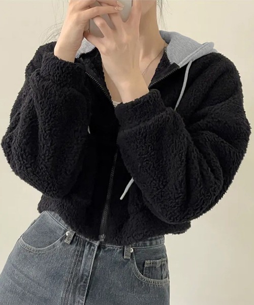 Miniministore(ミニミニストア)の「暖かいボアパーカー ジップアップブルゾン(パーカー・レディース・ブラック/アイボリー・FREE)」の22枚目の写真