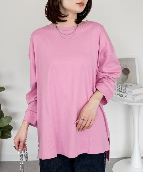 RCD(アールシーディー)の「【レイヤードでも大活躍!】ドルマンスリーブテールカットワイドロングカットソー(Tシャツ/カットソー・レディース・ピンクベージュ/グレイッシュベージュ/カーキ/ブラック/オフホワイト/サックスブルー/ベビーピンク・FREE)」の6枚目の写真