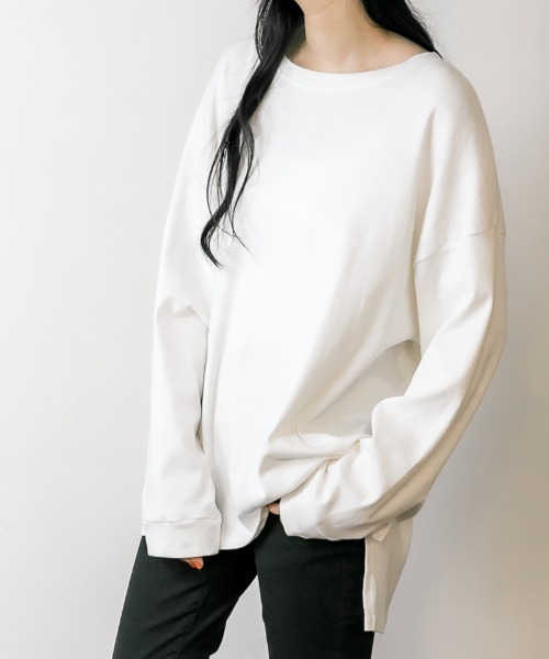 RCD(アールシーディー)の「【レイヤードでも大活躍!】ドルマンスリーブテールカットワイドロングカットソー(Tシャツ/カットソー・レディース・ピンクベージュ/グレイッシュベージュ/カーキ/ブラック/オフホワイト/サックスブルー/ベビーピンク・FREE)」の1枚目の写真
