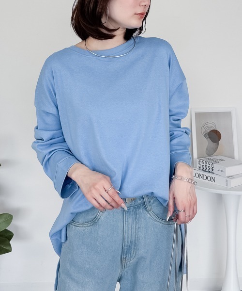 RCD(アールシーディー)の「【レイヤードでも大活躍!】ドルマンスリーブテールカットワイドロングカットソー(Tシャツ/カットソー・レディース・ピンクベージュ/グレイッシュベージュ/カーキ/ブラック/オフホワイト/サックスブルー/ベビーピンク・FREE)」の13枚目の写真