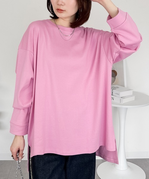 RCD(アールシーディー)の「【レイヤードでも大活躍!】ドルマンスリーブテールカットワイドロングカットソー(Tシャツ/カットソー・レディース・ピンクベージュ/グレイッシュベージュ/カーキ/ブラック/オフホワイト/サックスブルー/ベビーピンク・FREE)」の19枚目の写真