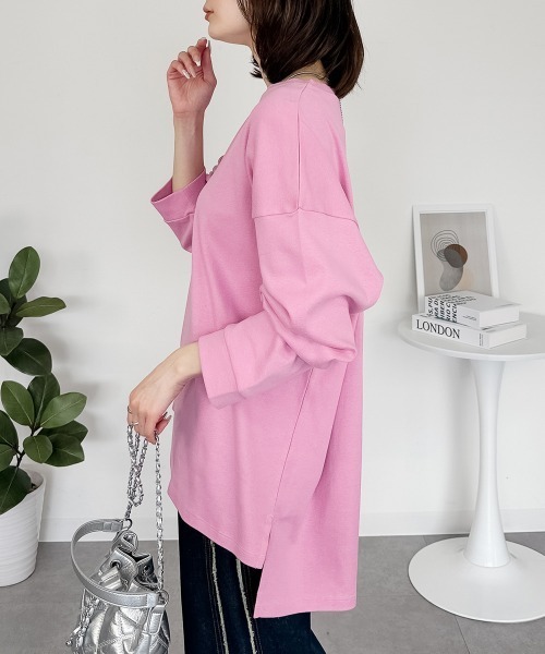 RCD(アールシーディー)の「【レイヤードでも大活躍!】ドルマンスリーブテールカットワイドロングカットソー(Tシャツ/カットソー・レディース・ピンクベージュ/グレイッシュベージュ/カーキ/ブラック/オフホワイト/サックスブルー/ベビーピンク・FREE)」の8枚目の写真