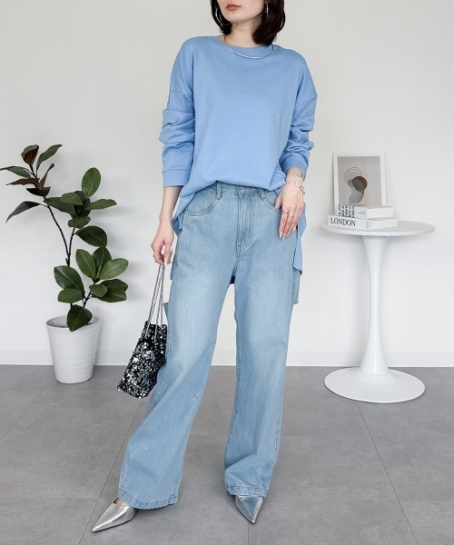 RCD(アールシーディー)の「【レイヤードでも大活躍!】ドルマンスリーブテールカットワイドロングカットソー(Tシャツ/カットソー・レディース・ピンクベージュ/グレイッシュベージュ/カーキ/ブラック/オフホワイト/サックスブルー/ベビーピンク・FREE)」の16枚目の写真