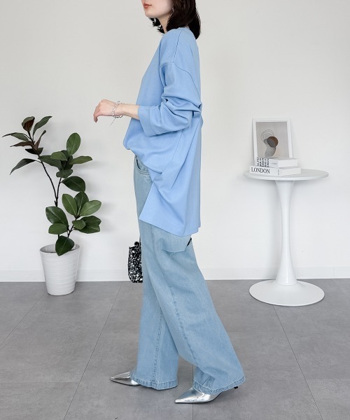 RCD(アールシーディー)の「【レイヤードでも大活躍!】ドルマンスリーブテールカットワイドロングカットソー(Tシャツ/カットソー・レディース・ピンクベージュ/グレイッシュベージュ/カーキ/ブラック/オフホワイト/サックスブルー/ベビーピンク・FREE)」の17枚目の写真