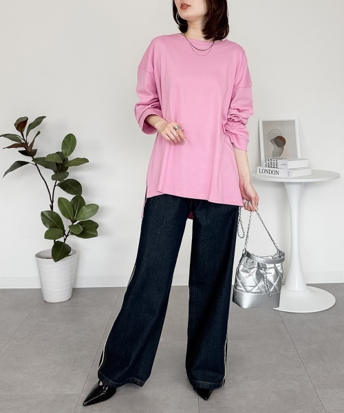 RCD(アールシーディー)の「【レイヤードでも大活躍!】ドルマンスリーブテールカットワイドロングカットソー(Tシャツ/カットソー・レディース・ピンクベージュ/グレイッシュベージュ/カーキ/ブラック/オフホワイト/サックスブルー/ベビーピンク・FREE)」の10枚目の写真
