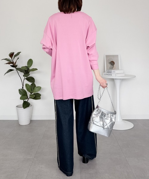 RCD(アールシーディー)の「【レイヤードでも大活躍!】ドルマンスリーブテールカットワイドロングカットソー(Tシャツ/カットソー・レディース・ピンクベージュ/グレイッシュベージュ/カーキ/ブラック/オフホワイト/サックスブルー/ベビーピンク・FREE)」の12枚目の写真