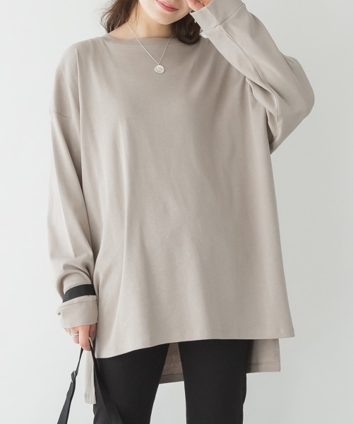 RCD(アールシーディー)の「【レイヤードでも大活躍!】ドルマンスリーブテールカットワイドロングカットソー(Tシャツ/カットソー・レディース・ピンクベージュ/グレイッシュベージュ/カーキ/ブラック/オフホワイト/サックスブルー/ベビーピンク・FREE)」の22枚目の写真