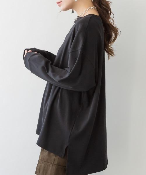 RCD(アールシーディー)の「【レイヤードでも大活躍!】ドルマンスリーブテールカットワイドロングカットソー(Tシャツ/カットソー・レディース・ピンクベージュ/グレイッシュベージュ/カーキ/ブラック/オフホワイト/サックスブルー/ベビーピンク・FREE)」の21枚目の写真