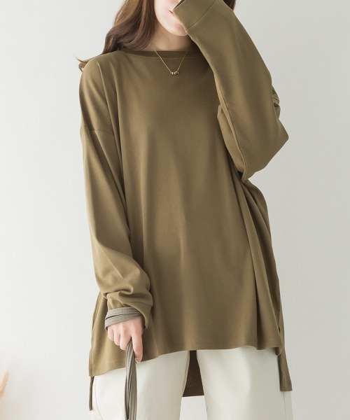 RCD(アールシーディー)の「【レイヤードでも大活躍!】ドルマンスリーブテールカットワイドロングカットソー(Tシャツ/カットソー・レディース・ピンクベージュ/グレイッシュベージュ/カーキ/ブラック/オフホワイト/サックスブルー/ベビーピンク・FREE)」の20枚目の写真