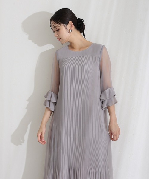 PourVous（プールヴー）の「ミモレ丈&袖あり フォーマル プリーツ シアースリーブ お呼ばれ 結婚式 二次会 パーティー ドレス オケージョンドレス 同窓会 成人式 （ドレス・レディース・ネイビー/ボルドー/ブラック/グレイッシュベージュ・M）」の14枚目の写真
