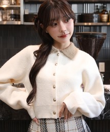 【新色追加】ポロ襟配色ニットカーディガン