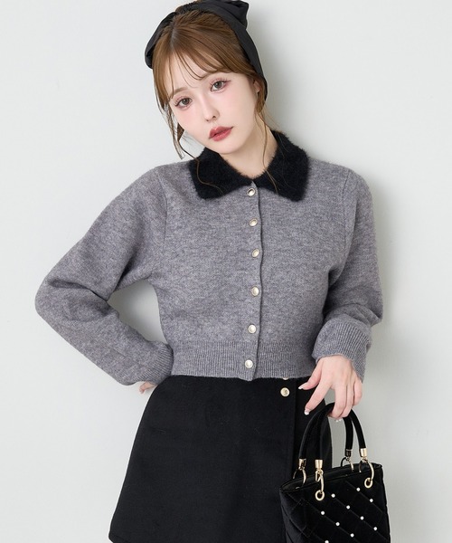 ポロ襟配色ニットカーディガン one after another NICE CLAUP ニット セーター 「新色追加」ポロ襟