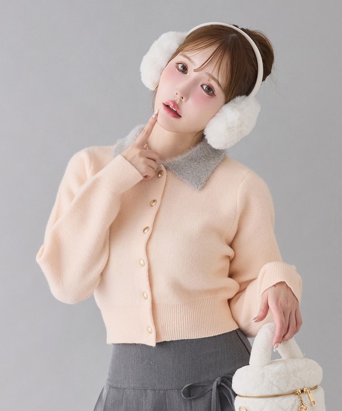 one after another NICE CLAUP（ワンアフターアナザーナイスクラップ）の「【新色追加】ポロ襟配色ニットカーディガン（ニット/セーター・レディース・ピンク/ブラウン/ブラック/アイボリー/ネイビー/ホワイト系その他/杢グレー・FREE）」の7枚目の写真