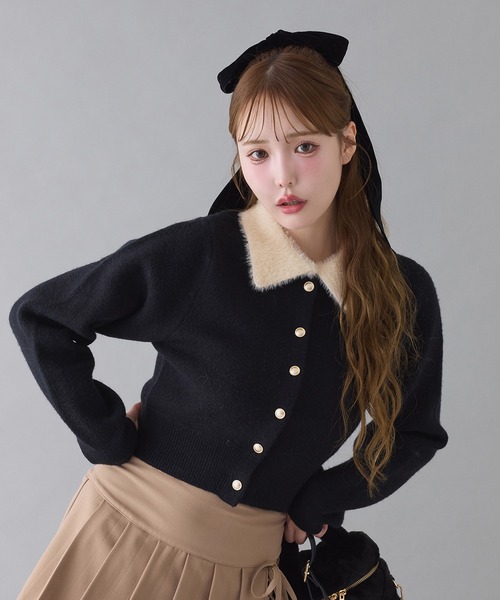セール】【新色追加】ポロ襟配色ニットカーディガン（カーディガン