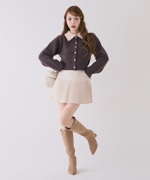 one after another NICE CLAUP（ワンアフターアナザーナイスクラップ）の「【新色追加】ポロ襟配色ニットカーディガン（ニット/セーター・レディース・ピンク/ブラウン/ブラック/アイボリー/ネイビー/ホワイト系その他/杢グレー・FREE）」の10枚目の写真