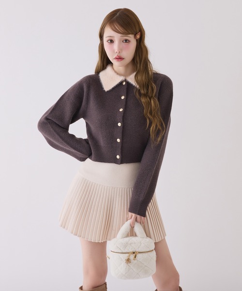 one after another NICE CLAUP（ワンアフターアナザーナイスクラップ）の「【新色追加】ポロ襟配色ニットカーディガン（ニット/セーター・レディース・ピンク/ブラウン/ブラック/アイボリー/ネイビー/ホワイト系その他/杢グレー・FREE）」の14枚目の写真