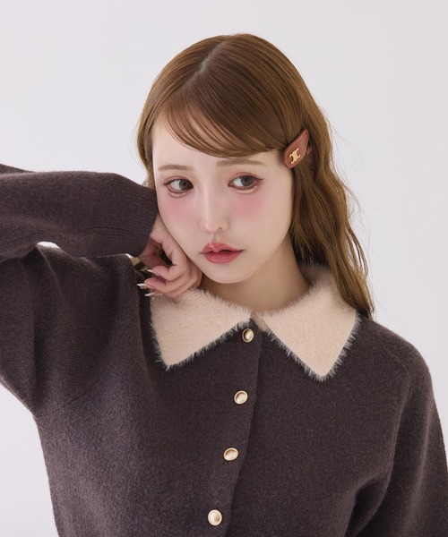 one after another NICE CLAUP（ワンアフターアナザーナイスクラップ）の「【新色追加】ポロ襟配色ニットカーディガン（ニット/セーター・レディース・ピンク/ブラウン/ブラック/アイボリー/ネイビー/ホワイト系その他/杢グレー・FREE）」の15枚目の写真