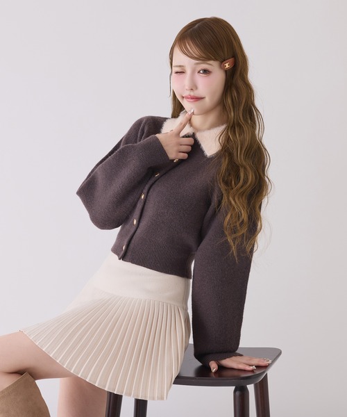 one after another NICE CLAUP（ワンアフターアナザーナイスクラップ）の「【新色追加】ポロ襟配色ニットカーディガン（ニット/セーター・レディース・ピンク/ブラウン/ブラック/アイボリー/ネイビー/ホワイト系その他/杢グレー・FREE）」の17枚目の写真