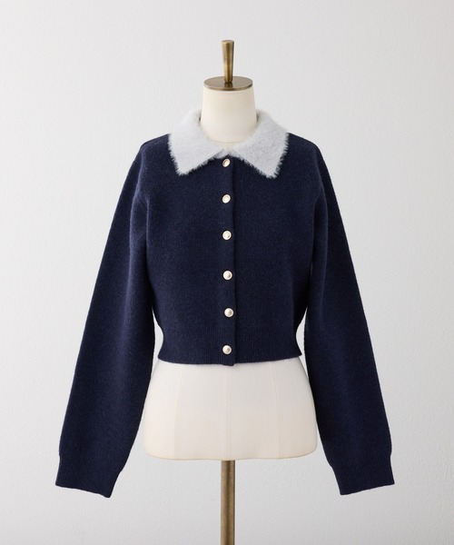 新色追加】ポロ襟配色ニットカーディガン（ニット/セーター）｜one