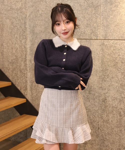 セール】【新色追加】ポロ襟配色ニットカーディガン（カーディガン