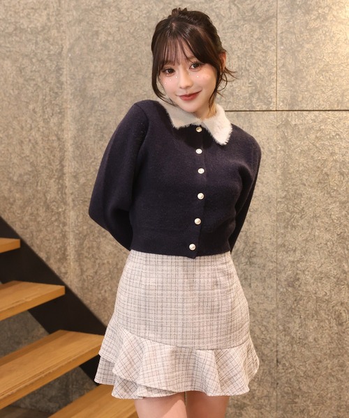 新色追加】ポロ襟配色ニットカーディガン（ニット/セーター）｜one