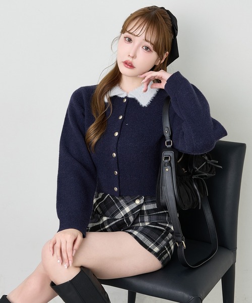 新色追加】ポロ襟配色ニットカーディガン（ニット/セーター）｜one