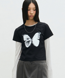 BUTTERFLY SOFT COLORING CROP TOP_BLACK WHITE