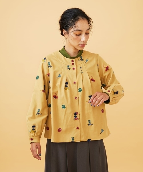Jocomomola(ホコモモラ)の「Lunares Animales もけもけドビーブラウス(シャツ/ブラウス・レディース・ネイビー/ベージュ・40)」の3枚目の写真