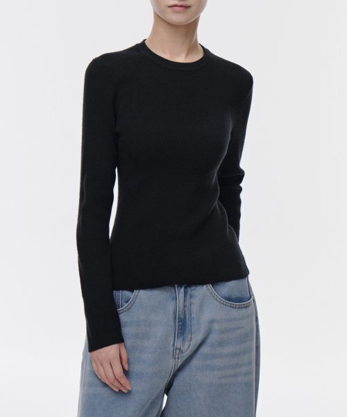 MUSINSA STANDARD WOMAN（ムシンサスタンダードウーマン）の「ウィメンズリブスリムクルーネックニット[ブラック]（ニット/セーター・レディース・その他・MEDIUM/LARGE/X-SMALL/SMALL）」の15枚目の写真