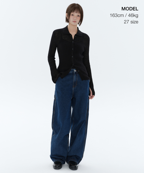MUSINSA STANDARD WOMAN（ムシンサスタンダードウーマン）の「ウィメンズデニムワイドカーペンターパンツ[ミディアムインディゴ]（デニムパンツ・レディース・その他・26/27/28/29/30/24/25）」の2枚目の写真
