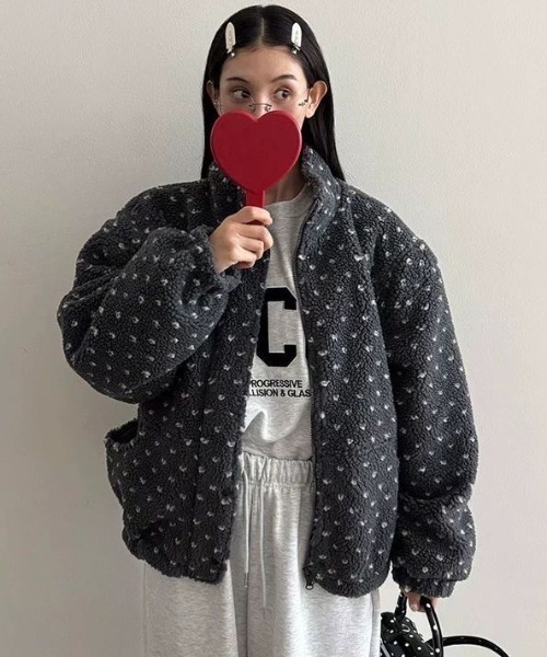 セール】ハート柄もこもこボアブルゾン（ブルゾン）｜ViViDAY