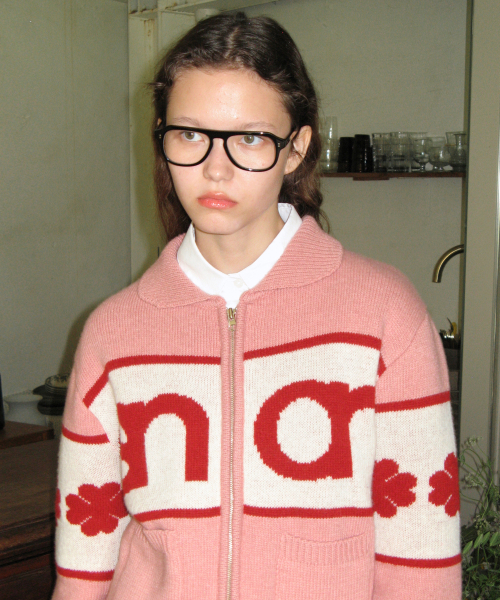 SINOON（シヌーン）の「LOGO KNIT ZIP-UP (PINK)（ニット/セーター・レディース・その他・FREE）」の3枚目の写真