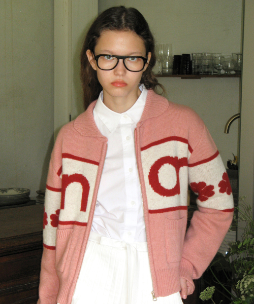 SINOON（シヌーン）の「LOGO KNIT ZIP-UP (PINK)（ニット/セーター・レディース・その他・FREE）」の4枚目の写真