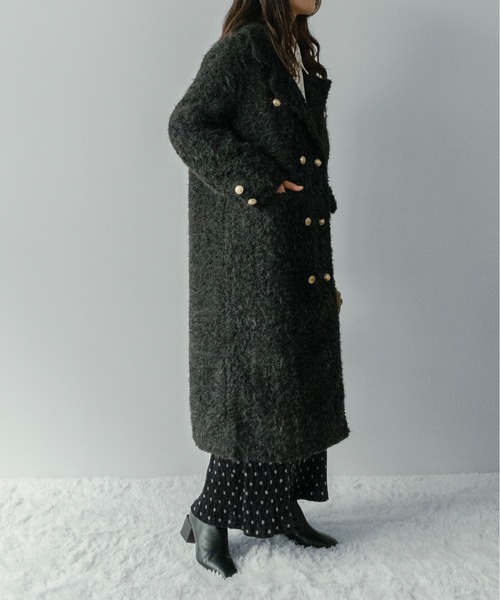 on:nue(オンニュ)の「【on:nue】フリンジシャギーロングチェスターコート(チェスターコート・レディース・イエロー/ホワイト/ブラック・FREE)」の5枚目の写真