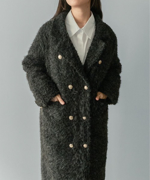 on:nue(オンニュ)の「【on:nue】フリンジシャギーロングチェスターコート(チェスターコート・レディース・イエロー/ホワイト/ブラック・FREE)」の7枚目の写真