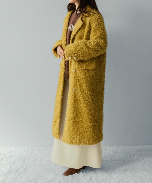 on:nue(オンニュ)の「【on:nue】フリンジシャギーロングチェスターコート(チェスターコート・レディース・イエロー/ホワイト/ブラック・FREE)」の19枚目の写真