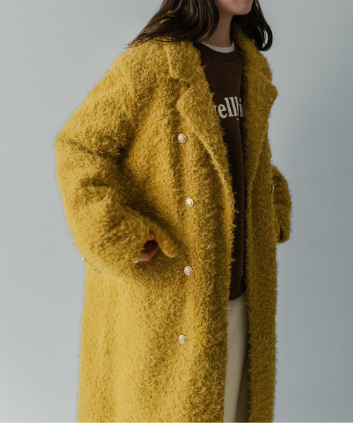 on:nue(オンニュ)の「【on:nue】フリンジシャギーロングチェスターコート(チェスターコート・レディース・イエロー/ホワイト/ブラック・FREE)」の22枚目の写真