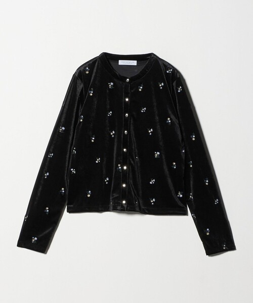 A DAY IN THE LIFE UNITED ARROWS(アデイインザライフユナイテッドアローズ)の「ベロア エンブロイダリー カーディガン <A DAY IN THE LIFE>(カーディガン/ボレロ・レディース・ブラック/ブラウン系・FREE)」の2枚目の写真
